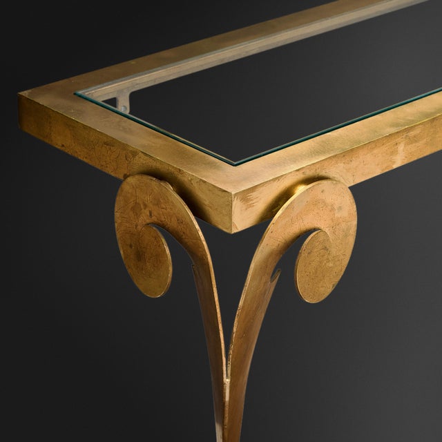 Modernist, Italian Brass Vintage Console and Mirror, Gold Leafed For Sale In Austin - Image 6 of 9