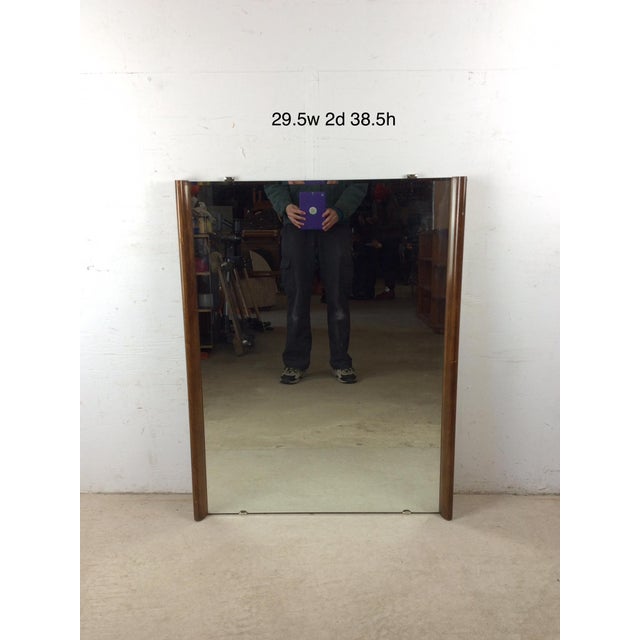 Mid Century Modern Tall Rectangular Wall Mirror With Unique Two Sided Walnut Frame and Beveled Edge For Sale - Image 12 of 14