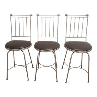 Vintage Charleston Forge Swivel Barstool With Black Upholstered 3 Pc Set. For Sale