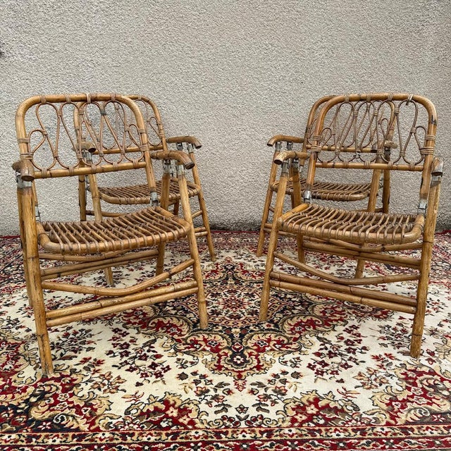 Rattan Folding Armchairs, 1960, Set of 4 For Sale - Image 17 of 18