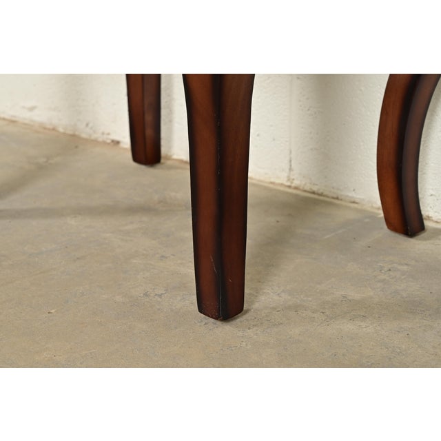Wood Baker Furniture Style French Provincial Louis XV Carved Mahogany Upholstered Stool or Ottoman For Sale - Image 7 of 9