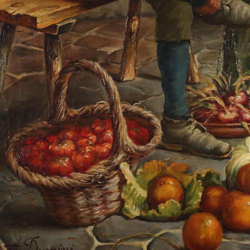 Attributed to Adolfo Dumini, Farmer Smoking Pipe, Oil on Canvas, Framed For Sale - Image 6 of 12