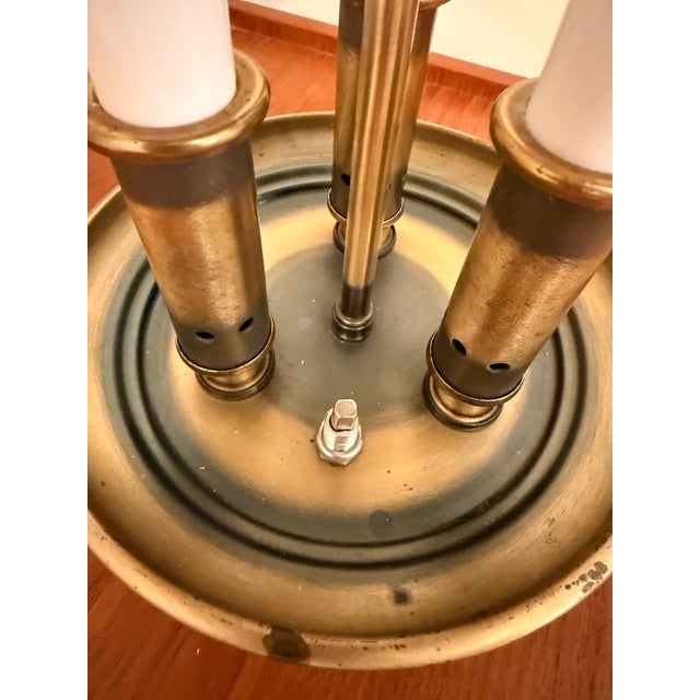 Vintage 3-Light Metal Table Lamp With Original Shade — Mid-Century Hollywood Regency Lighting, 24" For Sale In Miami - Image 6 of 8