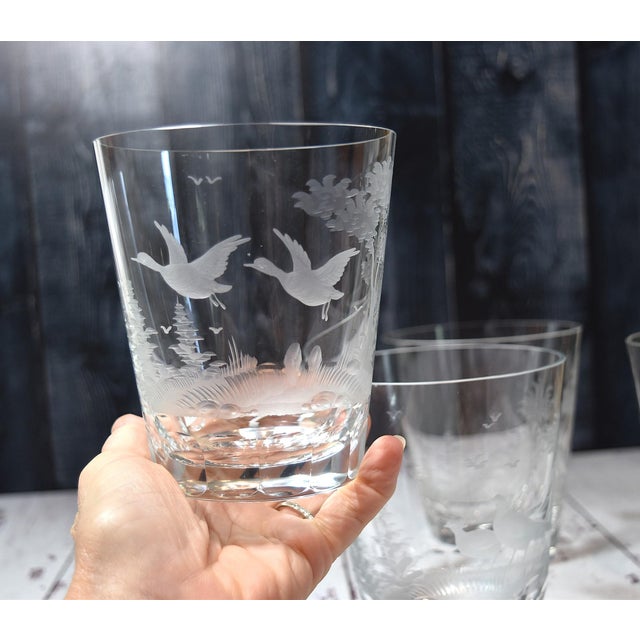 Mid 20th Century American Etched Animal Queen Lace Crystal Double Old Fashioned Glasses - Set of 4 For Sale - Image 14 of 15