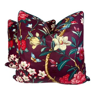 Vintage Manuel Canovas Floral Chintz in Plum 22" Pillows-a Pair For Sale