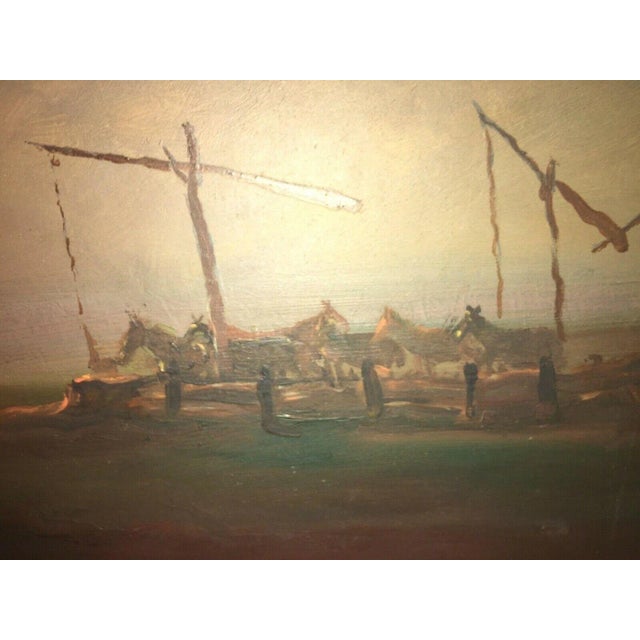 Modern Unknown Evening in the Puszta Campfire Horses Mood Picture, 1890s, Oil Painting on Board For Sale - Image 3 of 13