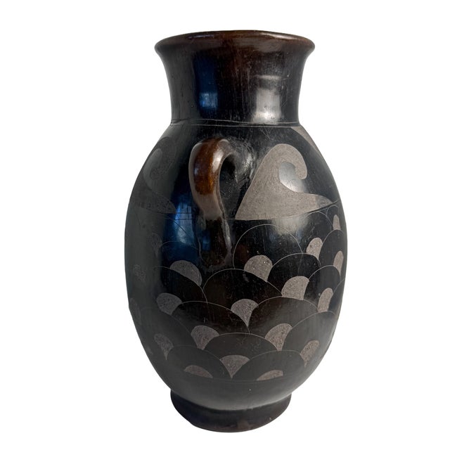 Vintage Mexican Black Pottery Two-Handled Vase, Signed v. Silva For Sale - Image 4 of 9