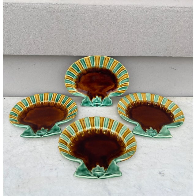19th Century French Majolica Shell Plates Choisy Le Roi-Set of 5 For Sale - Image 4 of 7