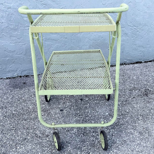 Metal Vintage Mid Century Rolling Foldable Two Tier Bar Cart For Sale - Image 7 of 10