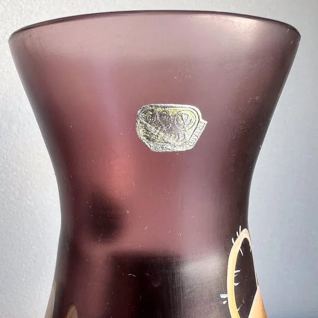 1950s Czech Art Glass Hand Painted Gold Enamel Vase For Sale In San Diego - Image 6 of 8