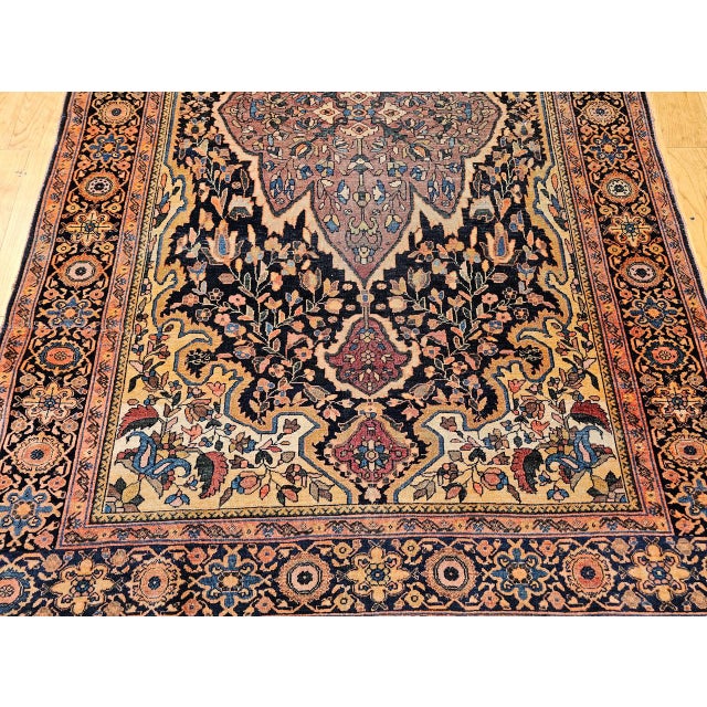 19th Century Persian Farahan Sarouk Rug, Hand-Knotted Wool, Floral Pattern, Navy & Plum Red, 4x6 For Sale - Image 13 of 18