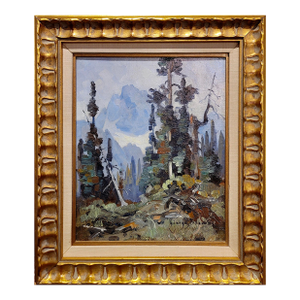 George Browne - Winter Mountain Landscape-Impressionist Oil Painting