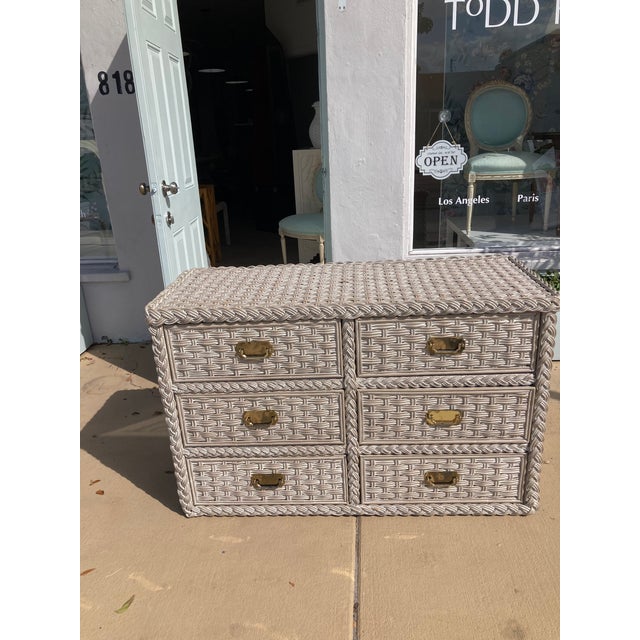 Bielecky Brothers Rattan Double Dresser With White Wahsed Finish For Sale - Image 4 of 12