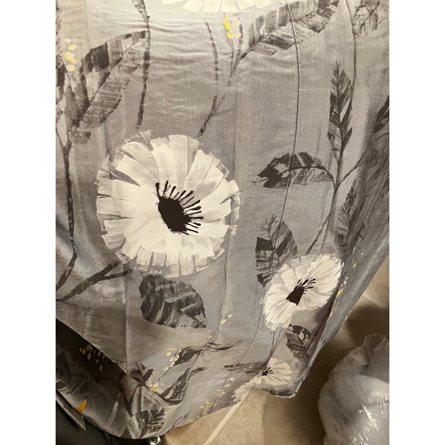 Silk Curtains in Silver Gray and Yellow- Set of 2 Panels For Sale - Image 11 of 12