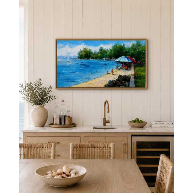 Nautical Summer on the Shore Original Oil on Canvas by Eric Son For Sale - Image 3 of 3
