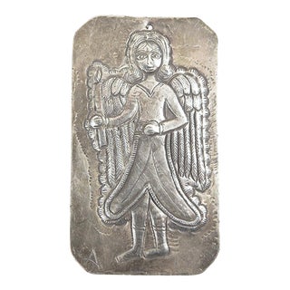 Vintage Handmade Sterling Silver Angel Milagro Plaque For Sale
