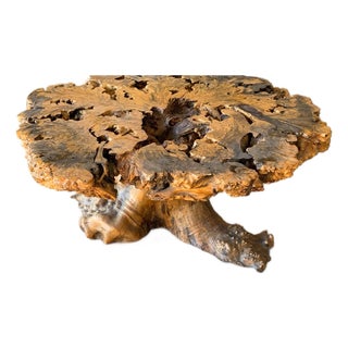 Signed 1970s California Studio Craft Live-Edge Buckeye Burl Root Mushroom Coffee Table "Flight Into Freedom" For Sale
