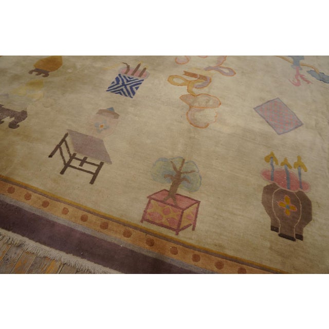 1920s Ivory Cream Art Deco Influences 100 Antiques Pattern Chinese Peking Rug For Sale - Image 9 of 15