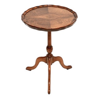 Antique Figured Walnut Pie Crust Wine Table, 1930 For Sale