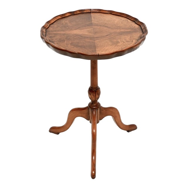Antique Figured Walnut Pie Crust Wine Table, 1930 For Sale