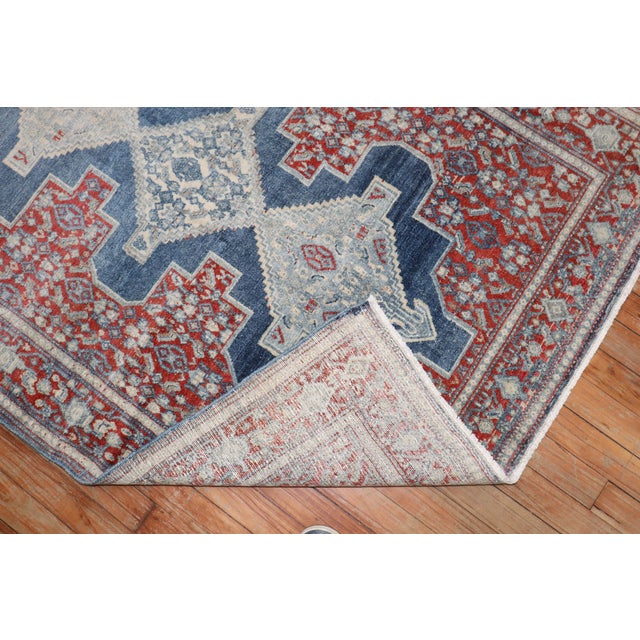 Textile Zabihi Collection Ink Blue Antique Persian Senneh Rug - 3'7" x 4'10" For Sale - Image 7 of 9