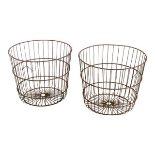 Pair of Rustic Industrial Style Wire Baskets For Sale