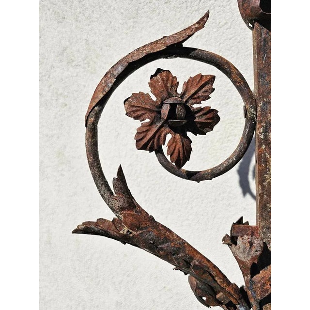 Antique Baroque Wrought Iron 3-Arm Candelabra with Fresco of Saint Joseph For Sale - Image 4 of 13