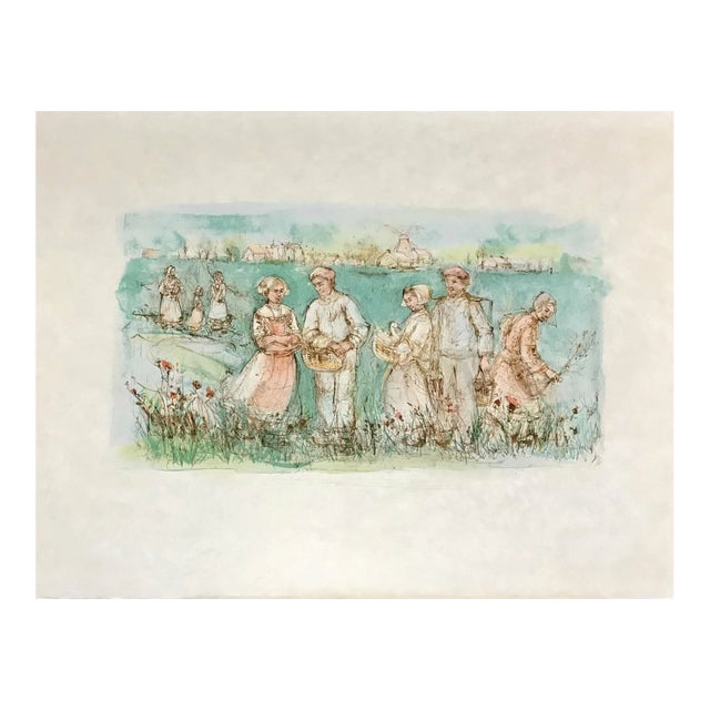 Edna Hibel Original Pencil Hand-Signed Lithograph Friesland 1977 For Sale