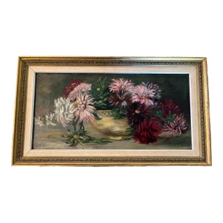 Early 20th-Century e.a. Cox Floral Still Life Oil on Canvas in Swedish Giltwood Frame For Sale