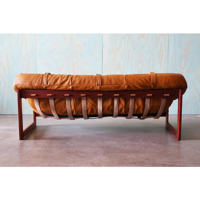 1970s Percival Lafer Mp-91 Sofa: Jatoba Wood & Caramel Leather, Mid-Century Modern For Sale - Image 5 of 15