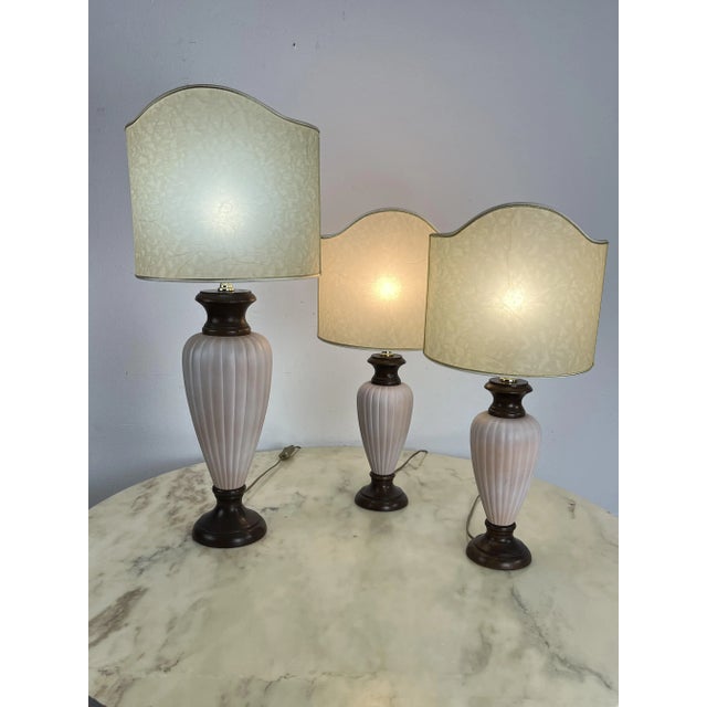 Mid-Century Modern Mid-Century Italian Wood and Ceramic Table Lamps, 1960s, Set of 3 For Sale - Image 3 of 9
