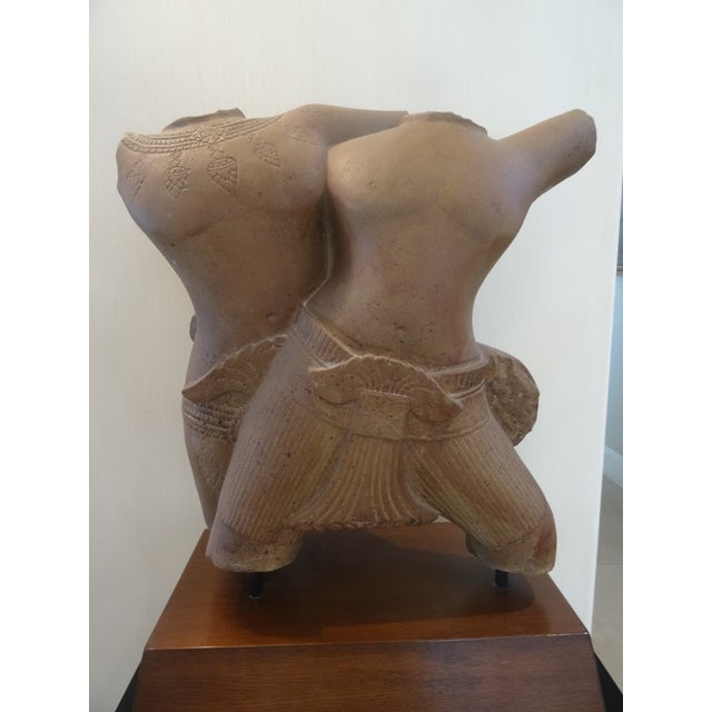 18th or 19th Century Khmer Stature of Warriors on Custom Black Lacquered Pedestal For Sale - Image 10 of 11