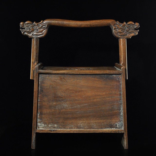 1980s Rosewood Polychrome Painted Portable Chest With Drawers & Dragon Crest | Chinoiserie Vanity Box For Sale - Image 9 of 9