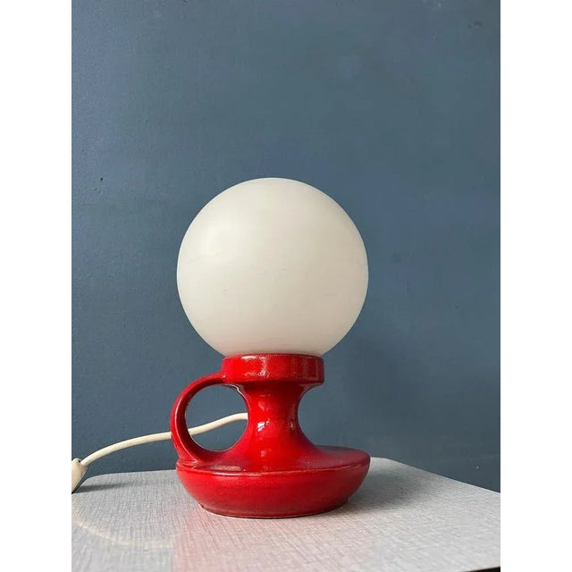 Mid-Century West German Ceramic Table Lamp with White Opaline Glass Shade For Sale - Image 11 of 11