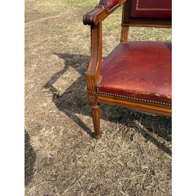 Large 19th Century Leather French Louis XVI Bergere or Armchair- A Pair For Sale - Image 10 of 16