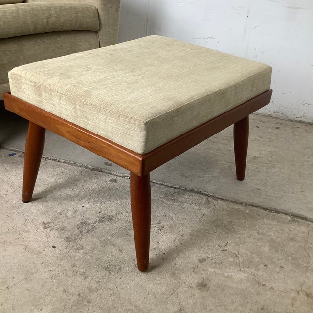 Scandinavian Modern Lounge Chair and Ottoman — Faceted Back, Walnut Legs, Recently Reupholstered, 1960s For Sale - Image 13 of 16