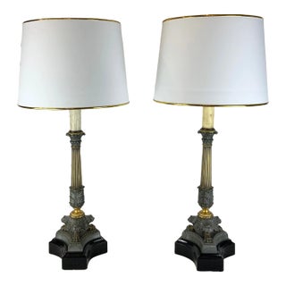 Pair of 18th Century Silver & Gold Candle Pricket Lamps With Custom Shades For Sale