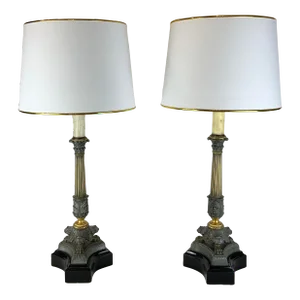 Pair of 18th Century Silver & Gold Candle Pricket Lamps With Custom Shades