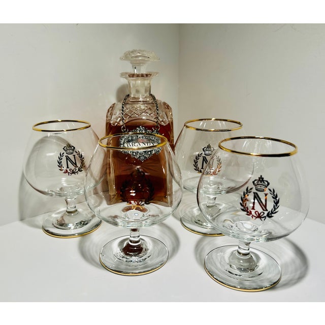 Metal Set of Four Napoleon Brandy or Cognac Glass Snifters With a Silver Plated Snifter Warmer For Sale - Image 7 of 12