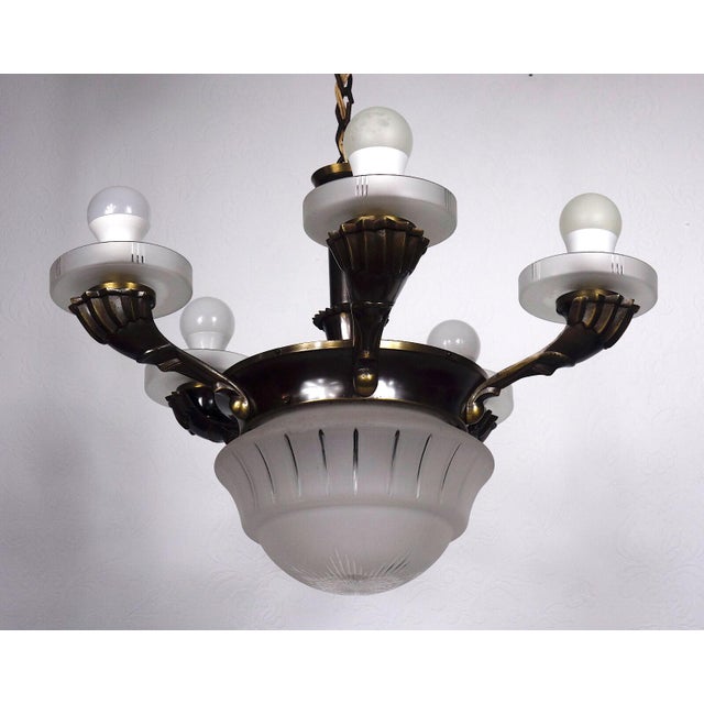 Antique French Brass and Glass 6-Light Chandelier, 1890s For Sale - Image 13 of 14