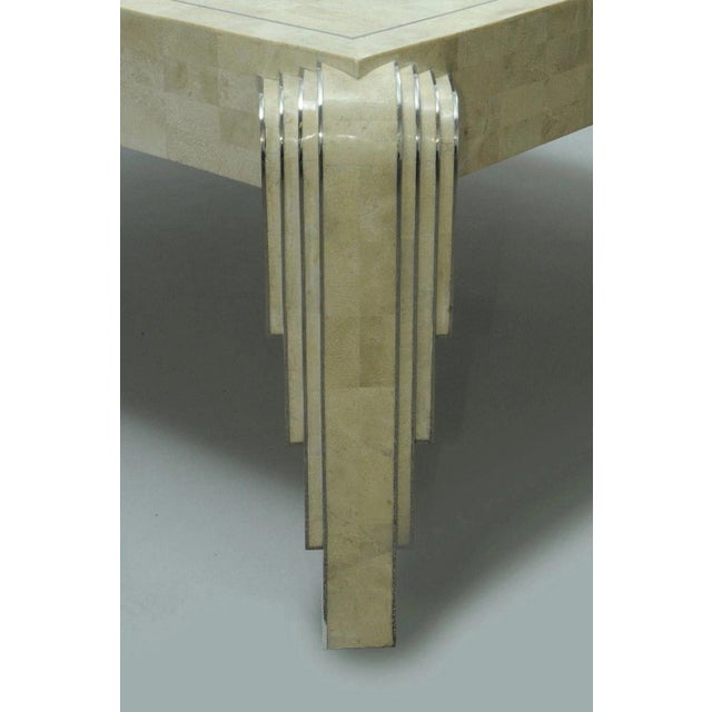 Beige Tavola by Oggetti Art Deco Form Tessellated Stone Chrome 48" Square Coffee Table For Sale - Image 8 of 10