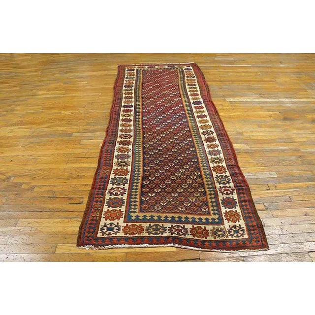 19th Century W. Persian Kurdish Runner Carpet ( 3'6" x 9'5" - 107 x 287 ) Antique Kurdish Persian Blue 1890s Rug, Circa...
