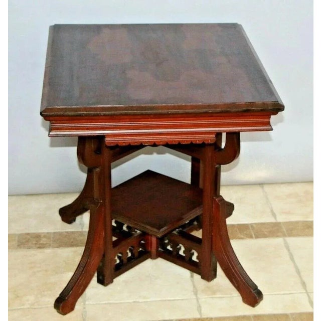 Wood 1900s Antique Victorian Parlor Table Hand Carved Bottom Bookshelf Solid Mahogany For Sale - Image 7 of 10