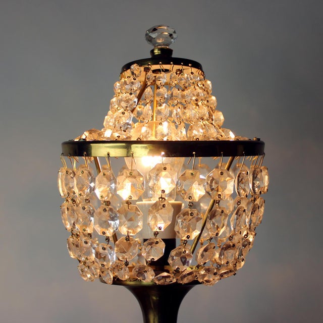 Mid-Century Modern Brass & Crystal Table Lamp from Osvetľovacie Sklo, Czechoslovakia, 1970s For Sale - Image 3 of 11