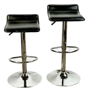 1990s Vintage Modern Contemporary Italian Style Leather & Chrome Barstools - A Pair