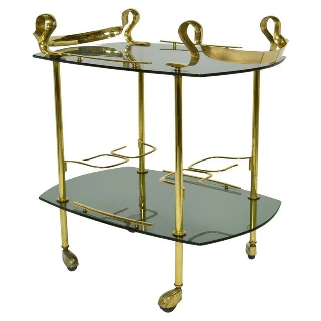 Italian Bar Cart in Brass and Smoked Glass, 1960s For Sale - Image 12 of 12