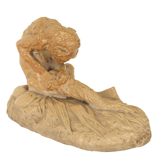 1900 - 1909 Antique French Sevres Terracotta Ceramic Monkey Snail Animalier Statue Sculpture by Emmanuel Fremiet, 1905 For Sale - Image 5 of 14