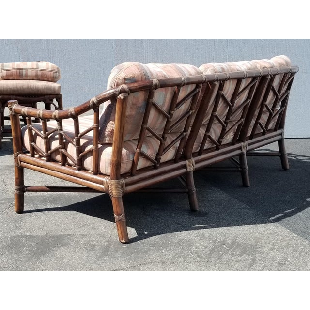 Vintage McGuire Furniture Company Rattan Sofa With Leather Rawhide Ties