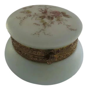Late 1800's Glass Dresser Box Floral Monroe Satin Glass