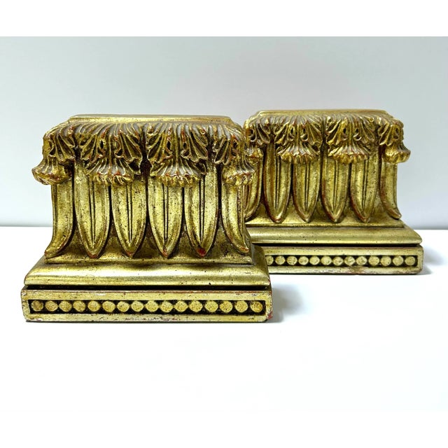 Hollywood Regency Vintage Corinthian Column Bookends – Classical Roman Style Gilded Pair For Sale - Image 3 of 12